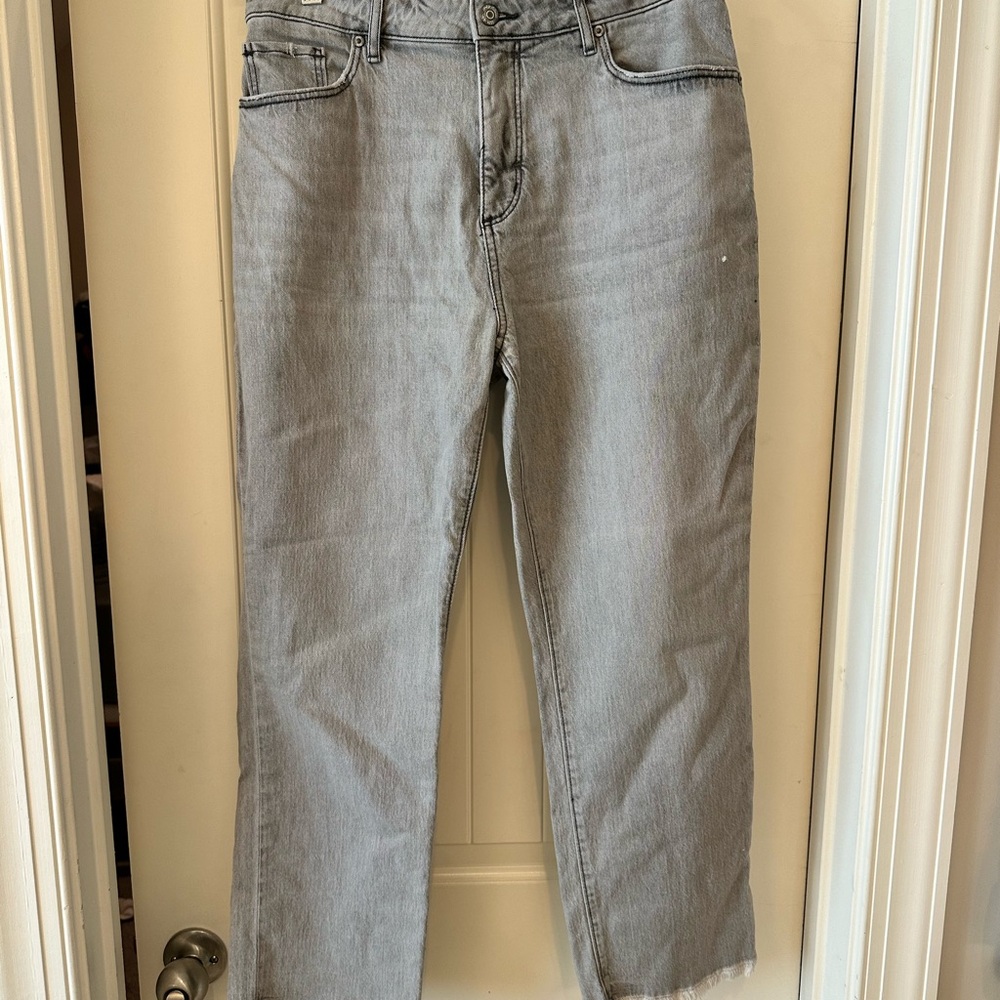 LOFT The Straight Crop High-Rise Jeans in Light Gray